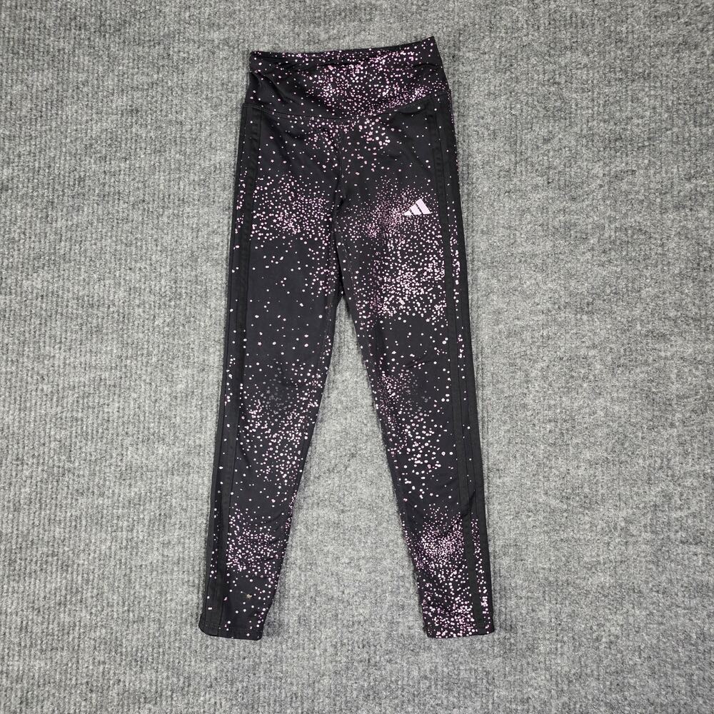 Adidas Leggings Womens M Tight Fit Black Pink Speckled Athletic Workout Gym‎